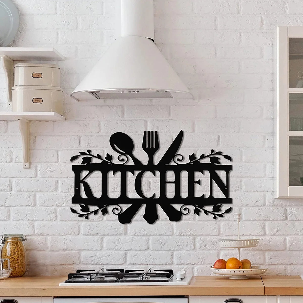 Kitchen Metal Sign, Kitchen Signs Wall Decor Rustic Style Metal Kitchen Wall Sign, 14 X 8.8 Inches Black Kitchen Wall Sign Country Farmhouse Home Decoration for Dining Room Kitchen Décor