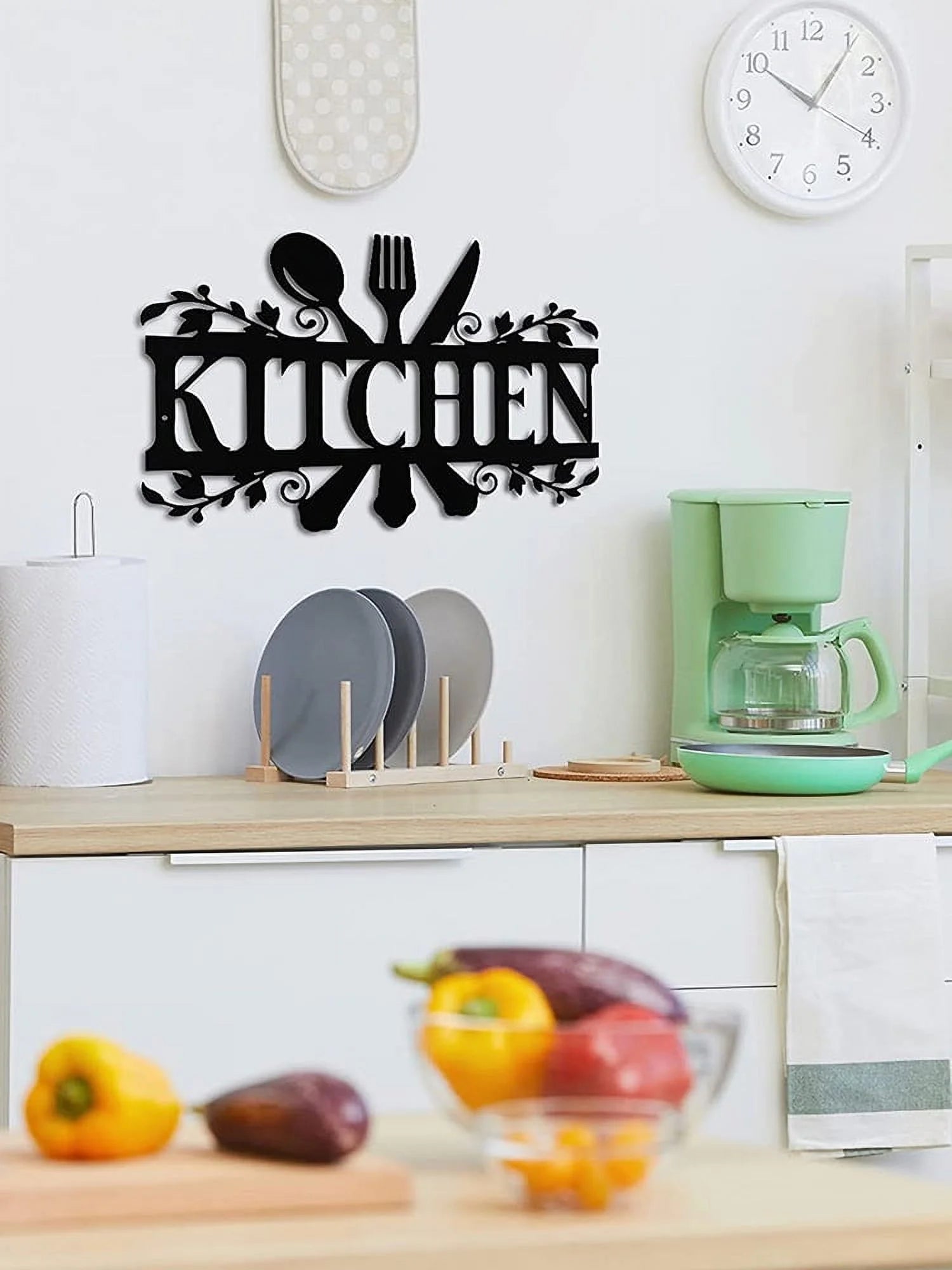 Kitchen Metal Sign, Kitchen Signs Wall Decor Rustic Style Metal Kitchen Wall Sign, 14 X 8.8 Inches Black Kitchen Wall Sign Country Farmhouse Home Decoration for Dining Room Kitchen Décor